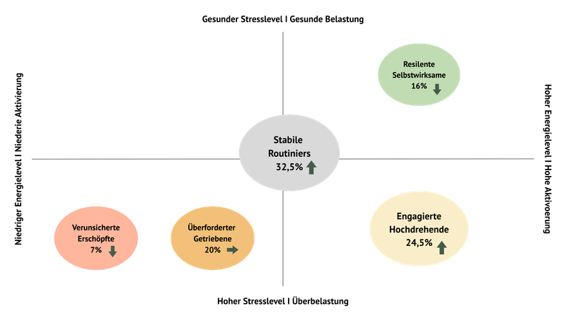 Diagramm der mentalen Gesundheitsmilieus mit Stress- und Aktivierungsniveaus